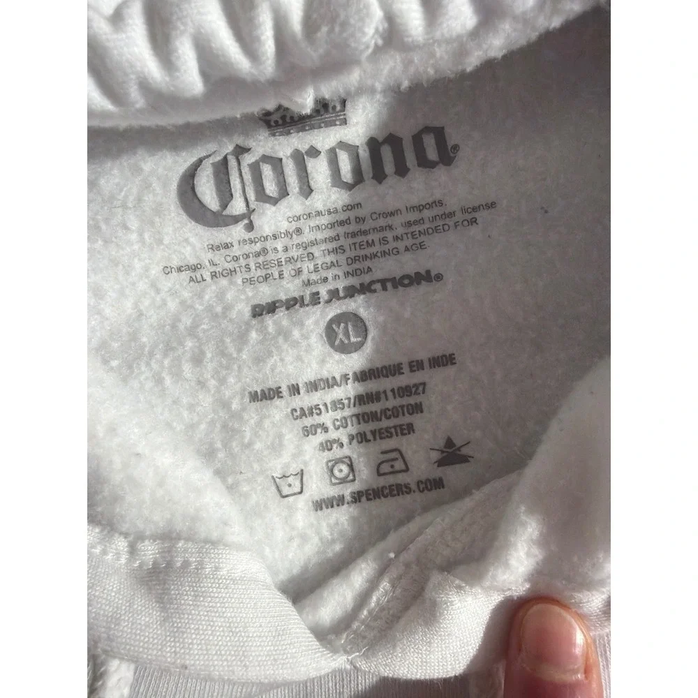Corona Beer Hoodie Mens XL White Blue Beach Club Ripple Junction Sweatshirt